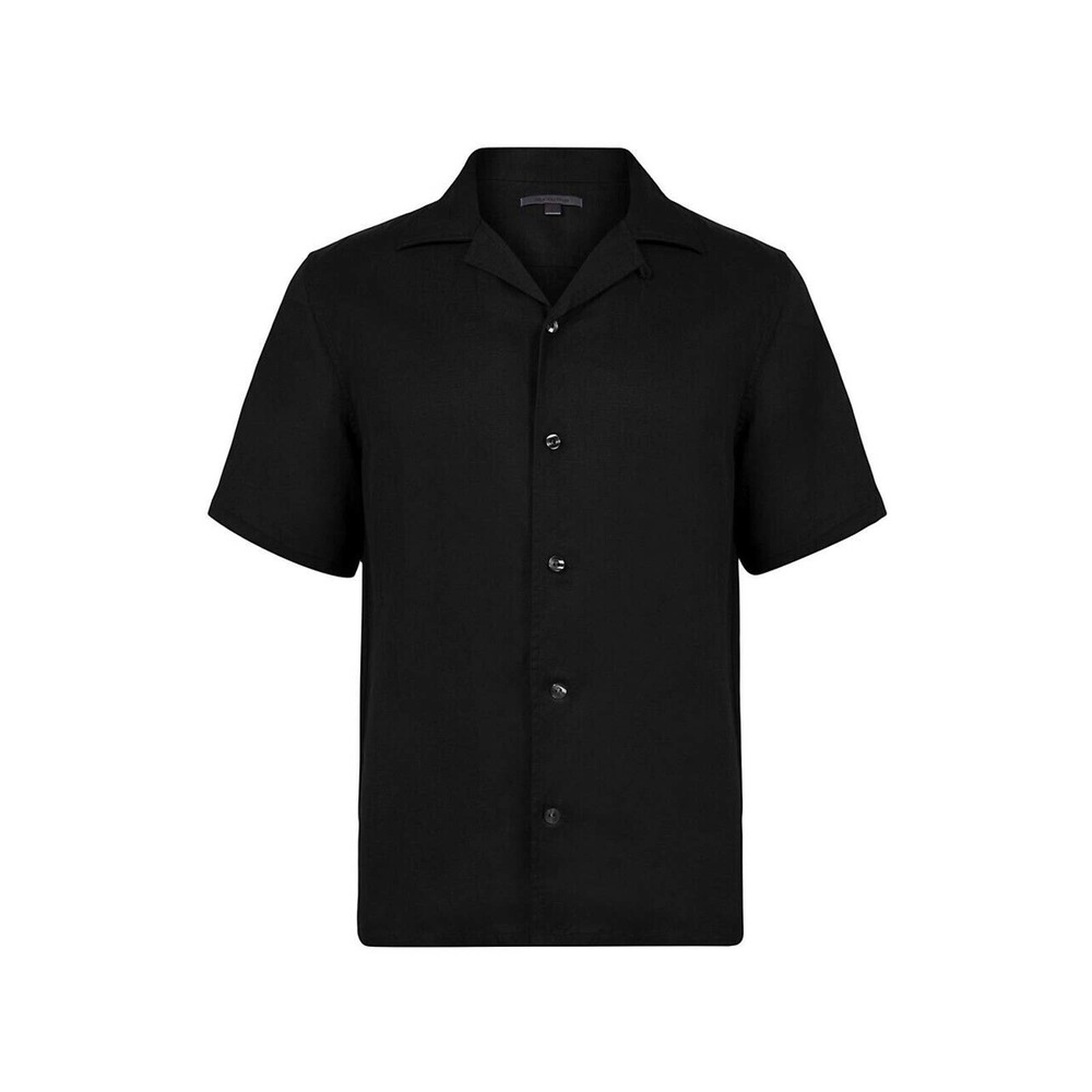 John Varvatos Collection Men's Short Sleeve Danny Camp Collar Shirt Black Medium